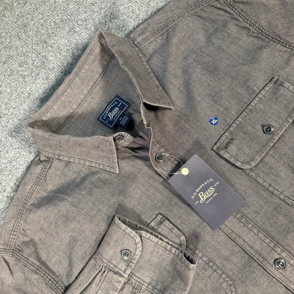 GH Bass & Co Mens XL Grey Cotton Long Sleeve Button Down Utility Shirt NWT #4627
